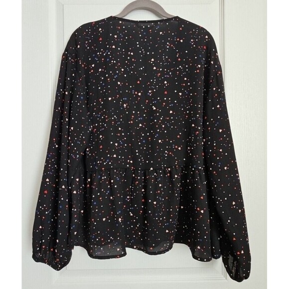 POPSUGAR Sheer Crossover Babydoll Top Blouse XXL Black Ditzy Hearts Cute Goth - Picture 12 of 15